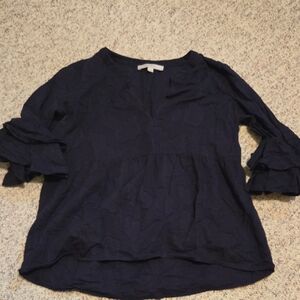 LOFT Blue Ruffled 3/4 Sleeve Blouse